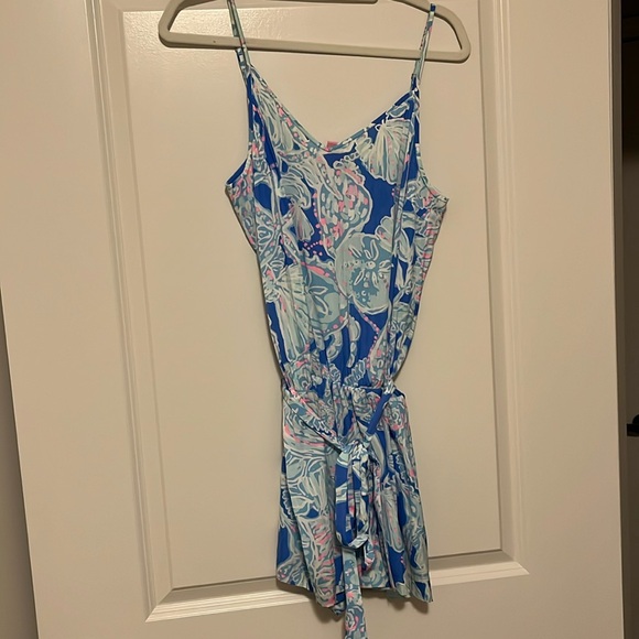Lilly Pulitzer Deanna Tank Top Romper in Bay Blue Into the Deep - Size L - Picture 1 of 11